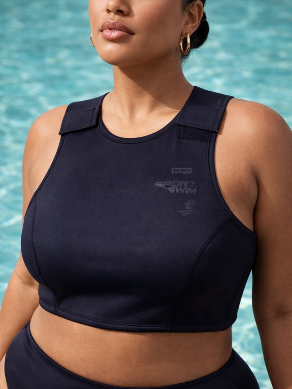SKIMS Sport Swim High Neck Scuba Top Onyx 3X NWT Limited Release Collection